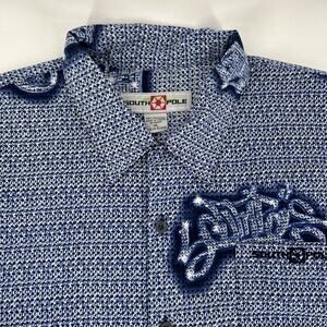 Vintage Southpole Shirt Men XL Y2K Blue Graffiti Streetwear Hip Hop Skater